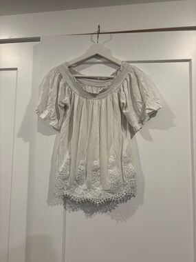 George White Boho Lace-Trim Peasant Blouse